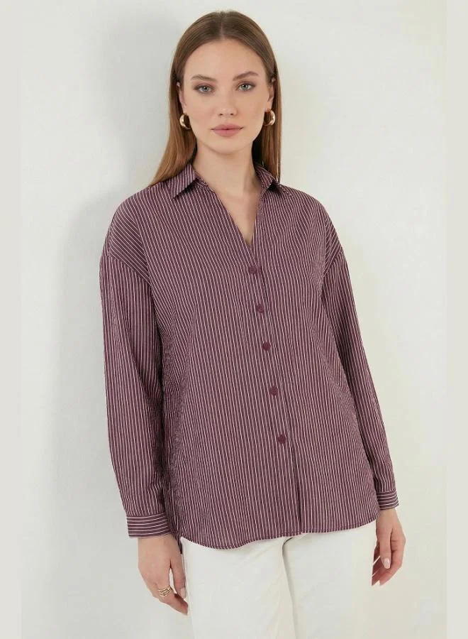 ليلا Lela Striped Oversize Fit Classic Collar Long Sleeve Shirt Women's SHIRT 6925437